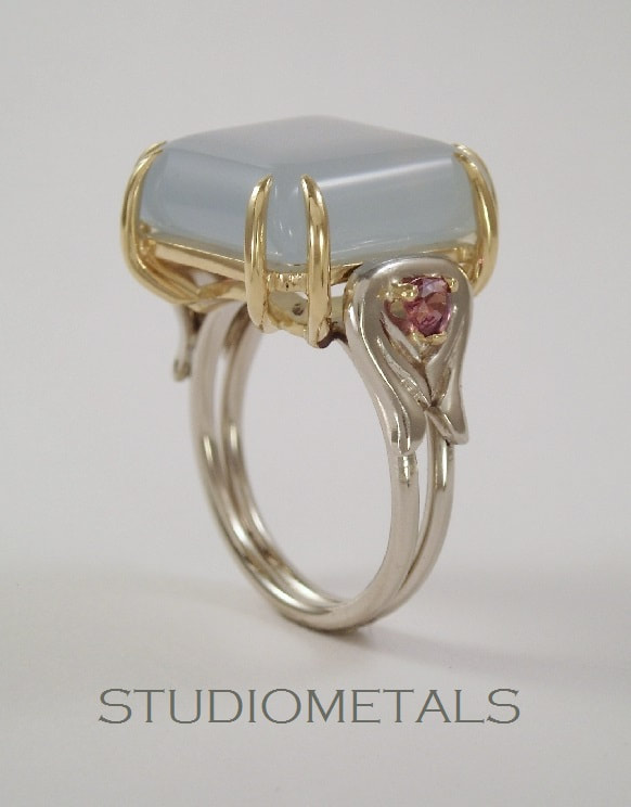 square chalcedony gemstone ring