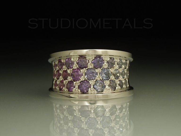 purple blue ombre sapphire pave ring in white gold