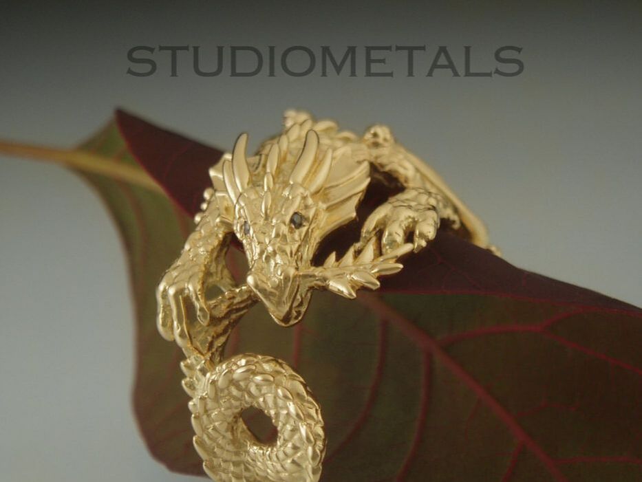 realistic gold dragon statement ring