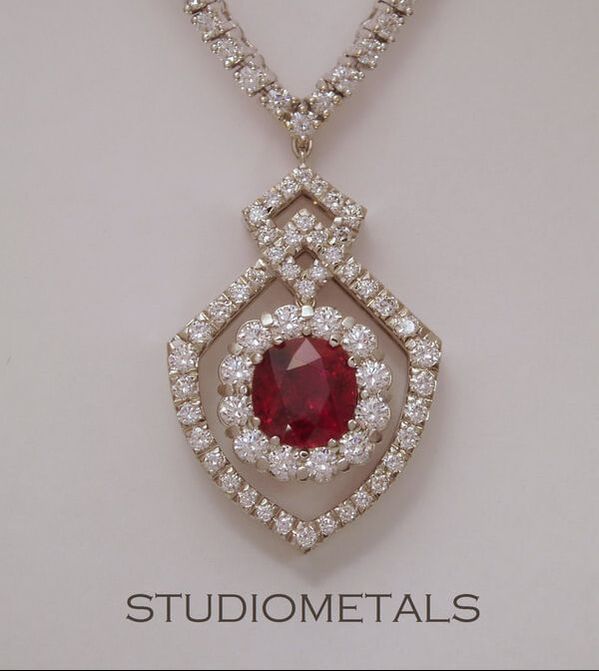 handmade diamond and ruby pendant and necklace