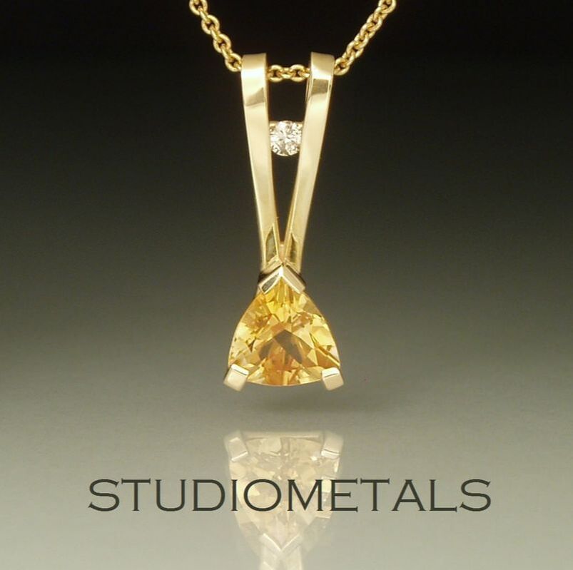 one of a kind citrine and diamond handmade pendant
