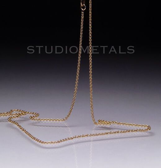 1.2mm, solid 14k yellow gold rolo chain for women, 18 inches long.