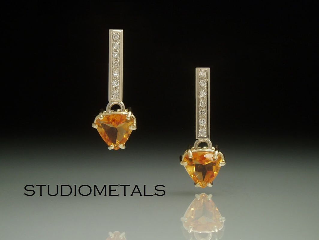 citrine diamond drop earrings 14k