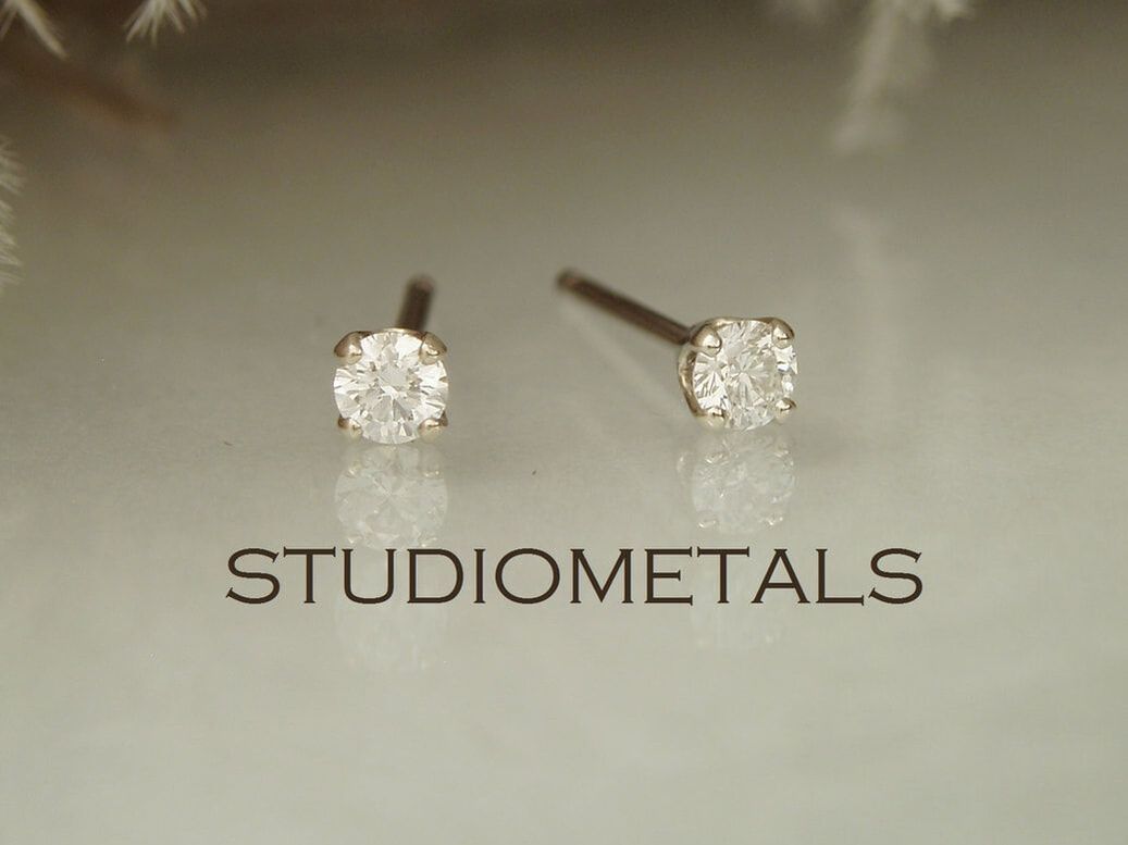 delicate 2.4mm diamond earrings in 14k white gold