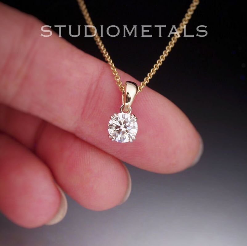 Vintage inspired, 0.6ct diamond solitaire pendant, lab grown or natural diamond, in solid 14k yellow gold.