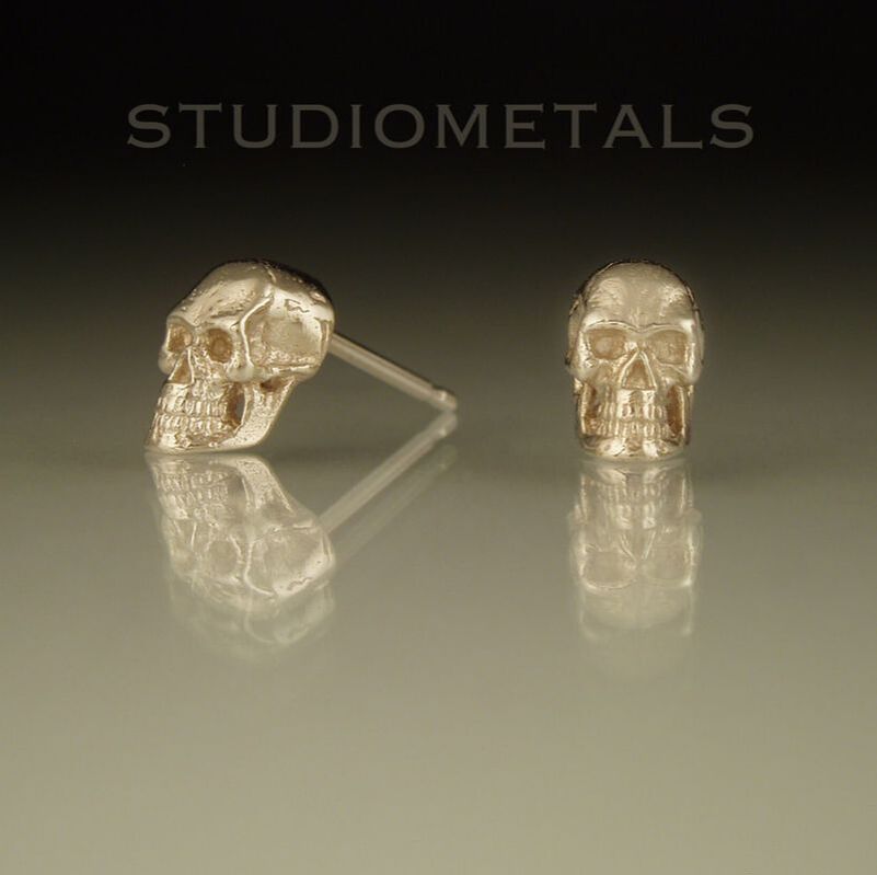 14k white gold fuk skull stud earrings