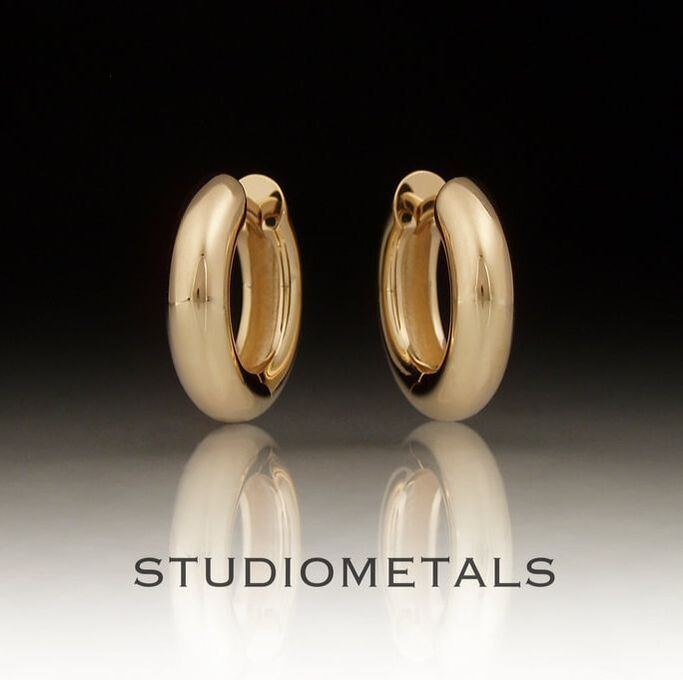 Chunky, high end, solid gold donut hoop earrings in 14k or 18k. 14mm diameter, 3.7mm wide.