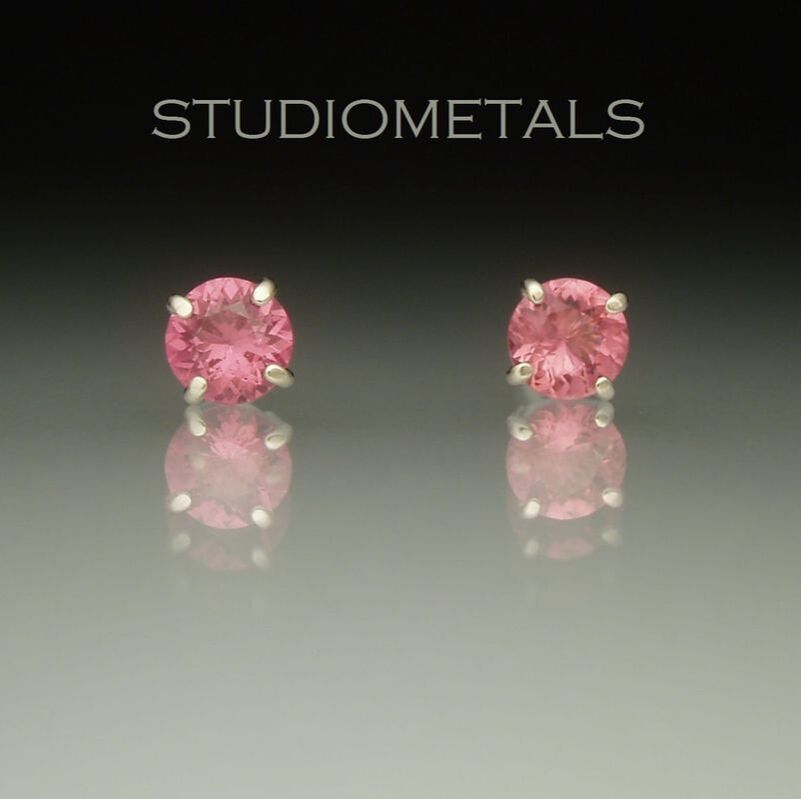 4mm pink tourmaline stud earrings in 14k white gold