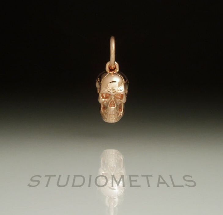 anatomically correct 8mm skull pendant in 14k rose gold