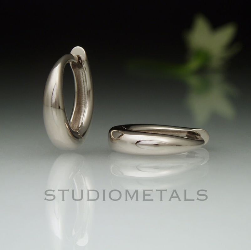 Nickel free, palladium white gold tapered huggie earrings for sensitive ears.