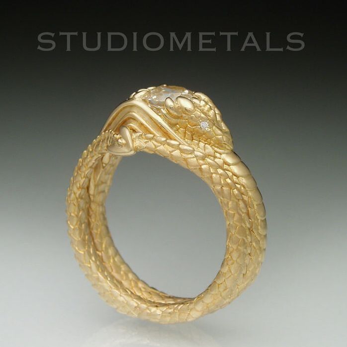 Solid 18k yellow gold women's hand carved, dragon diamond engagement and wedding band.