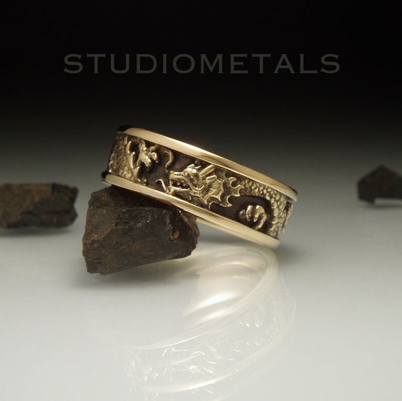 7mm wide, hand carved Chinese dragon men's wedding band.