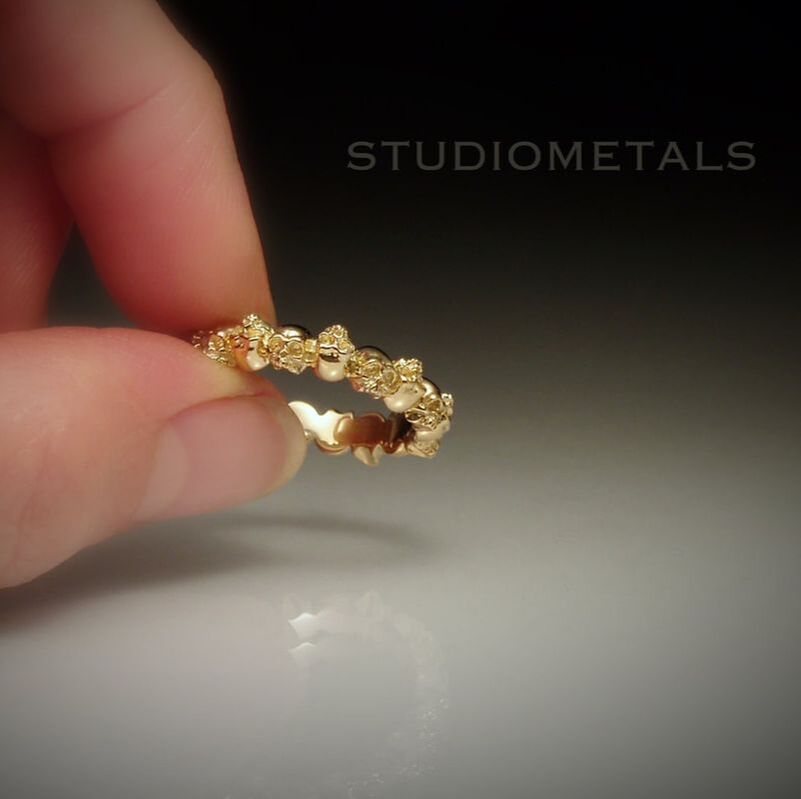 14k yellow gold skull eternity ring 