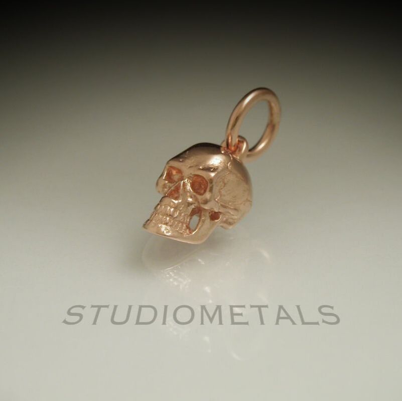 solid 14k rose gold skull realistic charm